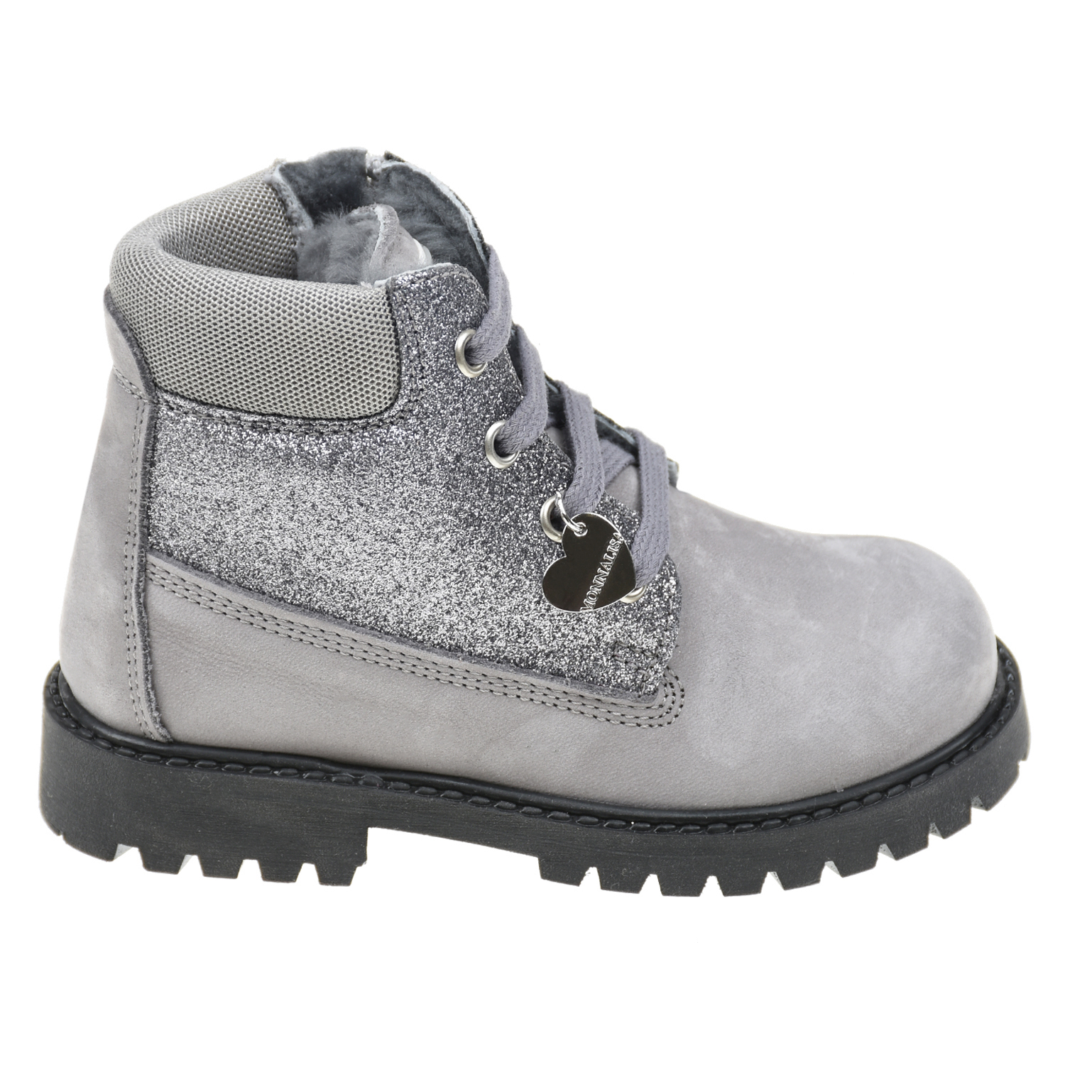 Кожаные ботинки с серебристыми вставками Monnalisa детские, размер 24, цвет серый - фото 2