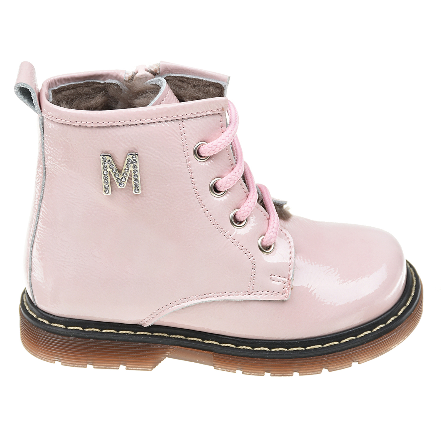 Розовые кожаные ботинки с декором из стразов Monnalisa детские, размер 22, цвет розовый - фото 2