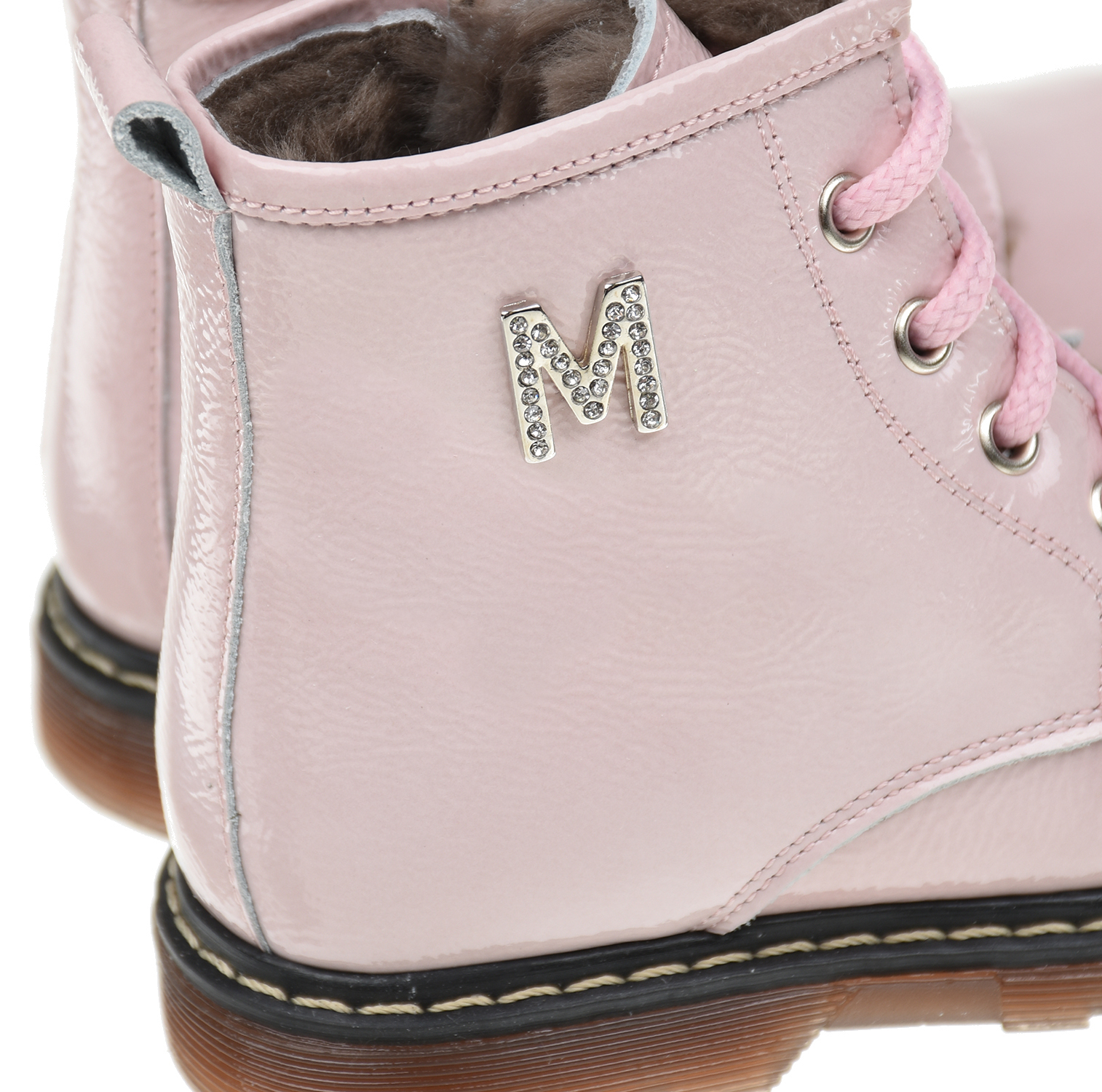 Розовые кожаные ботинки с декором из стразов Monnalisa детские, размер 22, цвет розовый - фото 7