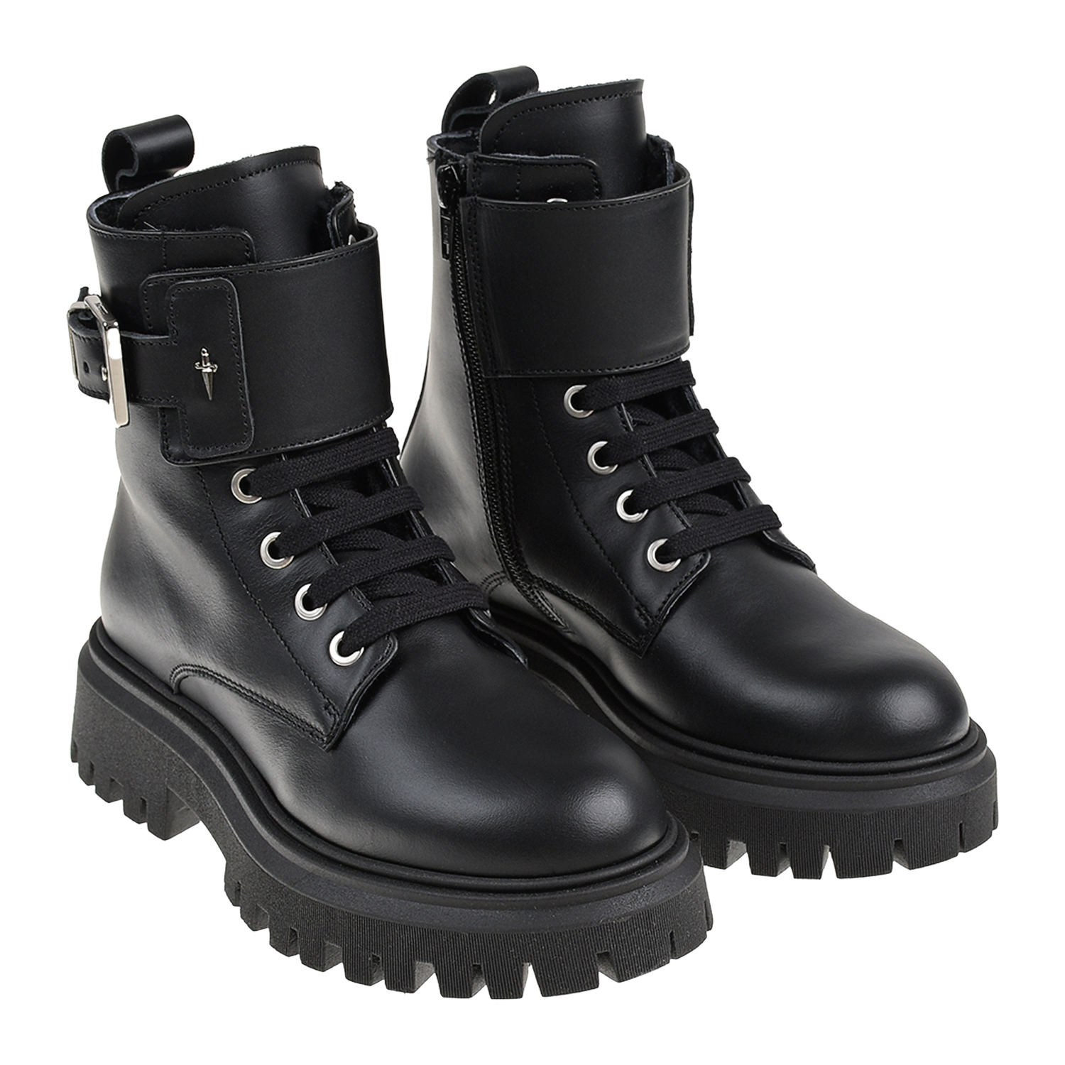 Черные утепленные ботинки из натуральной кожи Cesare Paciotti детские, размер 32, цвет черный