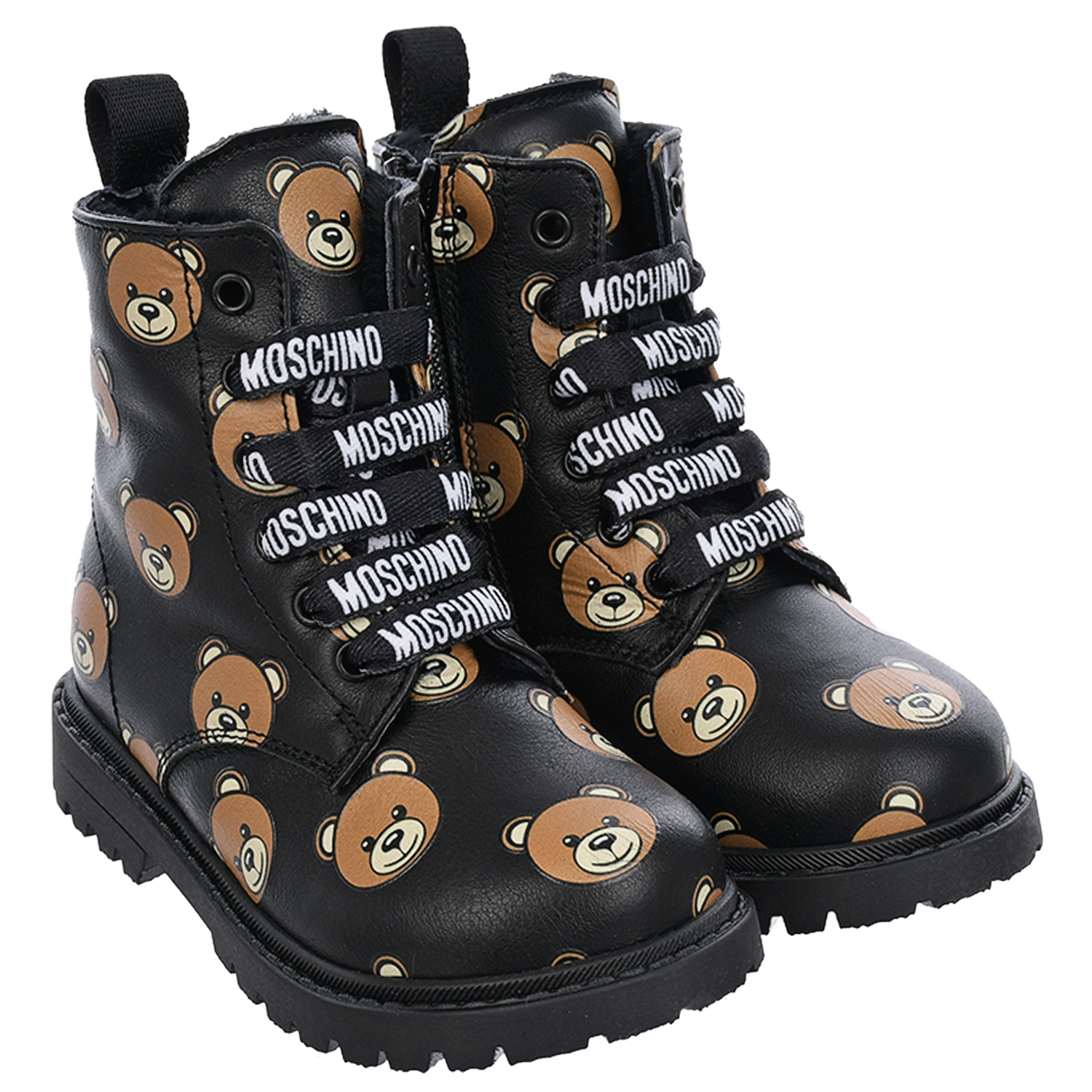 Ботинки со сплошным принтом "медвежата" Moschino детские, размер 23, цвет черный - фото 1