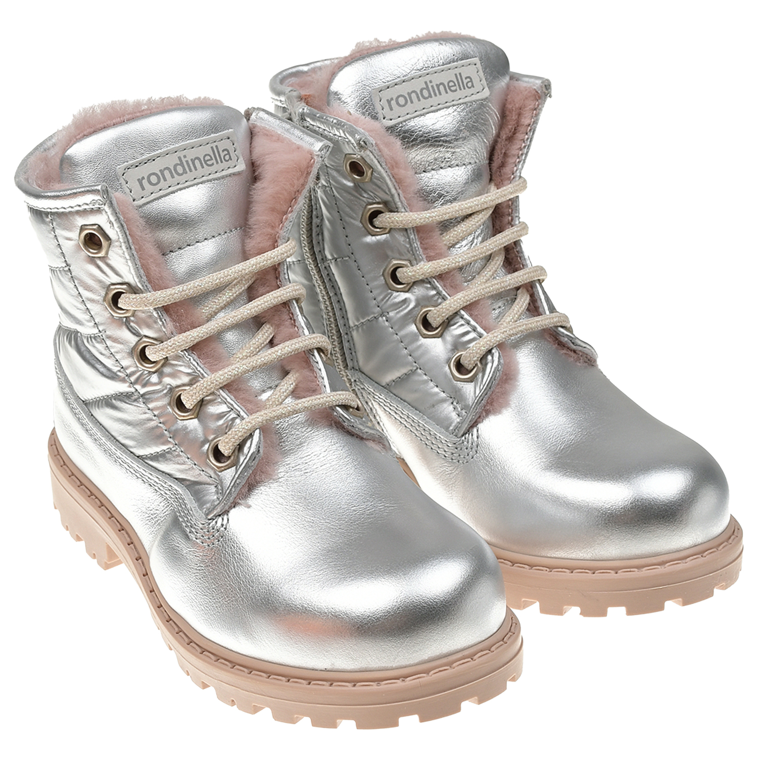 Ботинки из серебристой кожи с меховой подкладкой Rondinella детские, размер 26, цвет серебристый - фото 1