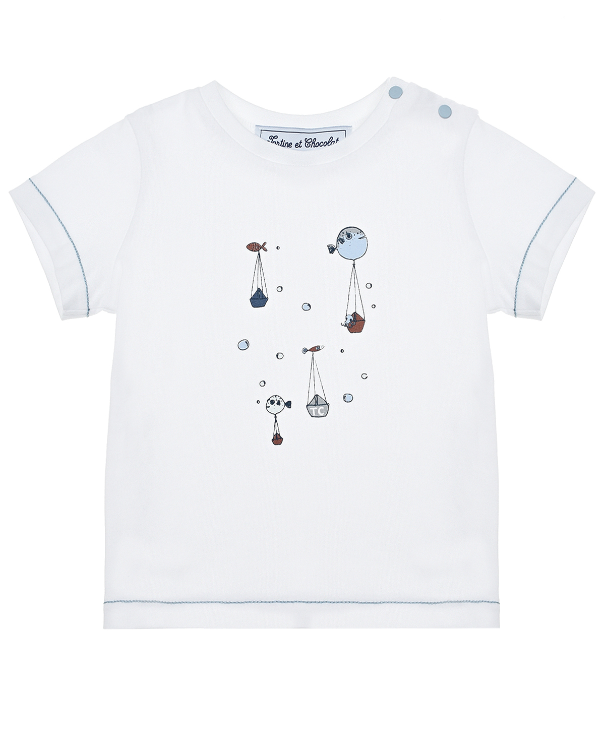 Белая футболка с принтом "рыбы" Tartine et Chocolat детская, размер 80, цвет белый - фото 1