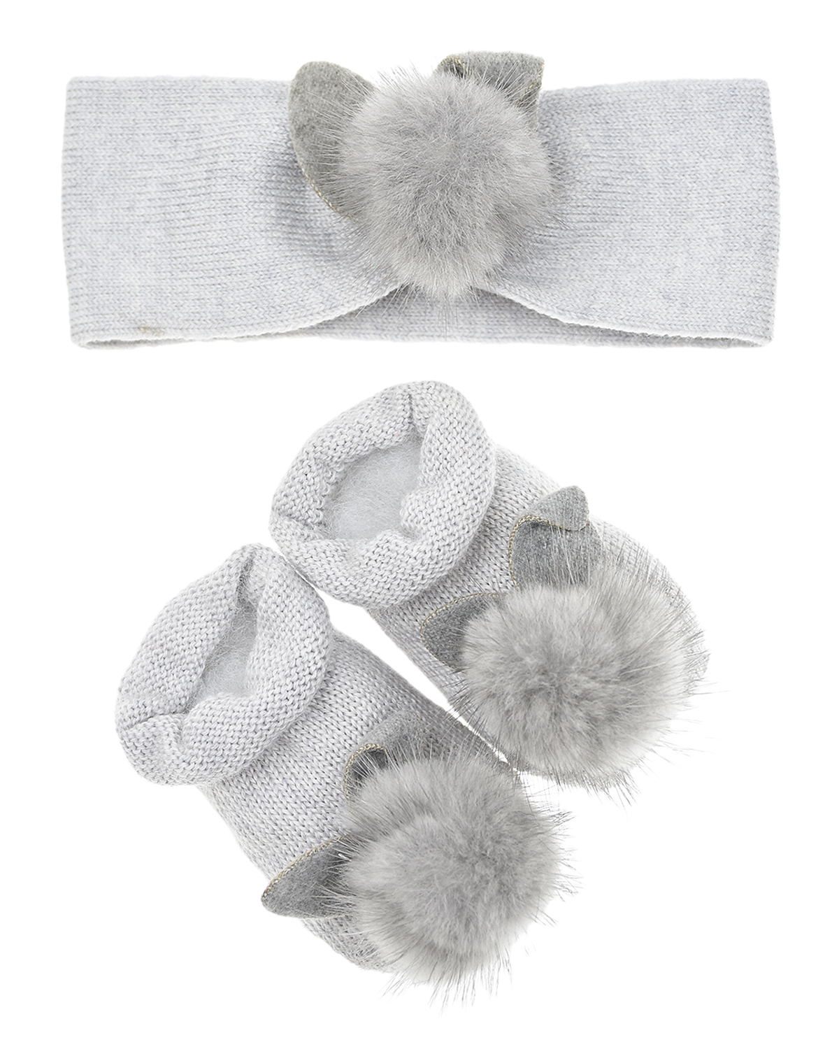 Подарочный набор: повязка и пинетки с помпонами Story Loris детский, размер 62, цвет серый - фото 1