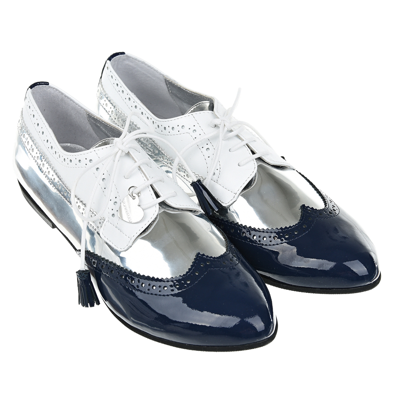 Серебристые ботинки с синей отделкой Monnalisa детские, размер 37, цвет серебристый - фото 1