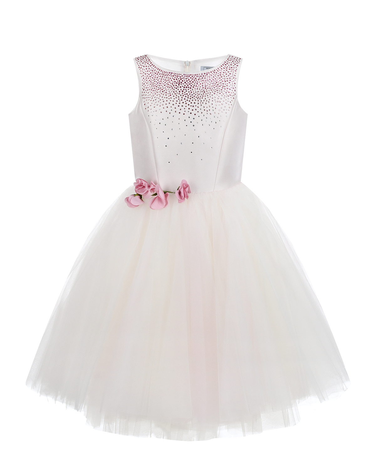 Кремовое платье с розовыми стразами Monnalisa детское