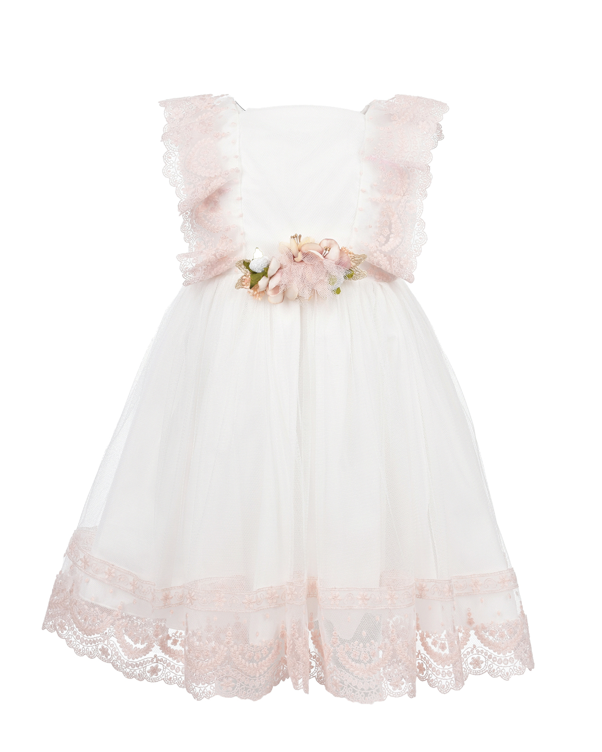 Белое платье с розовой кружевной отделкой Amaya, размер 116, цвет мультиколор - фото 1