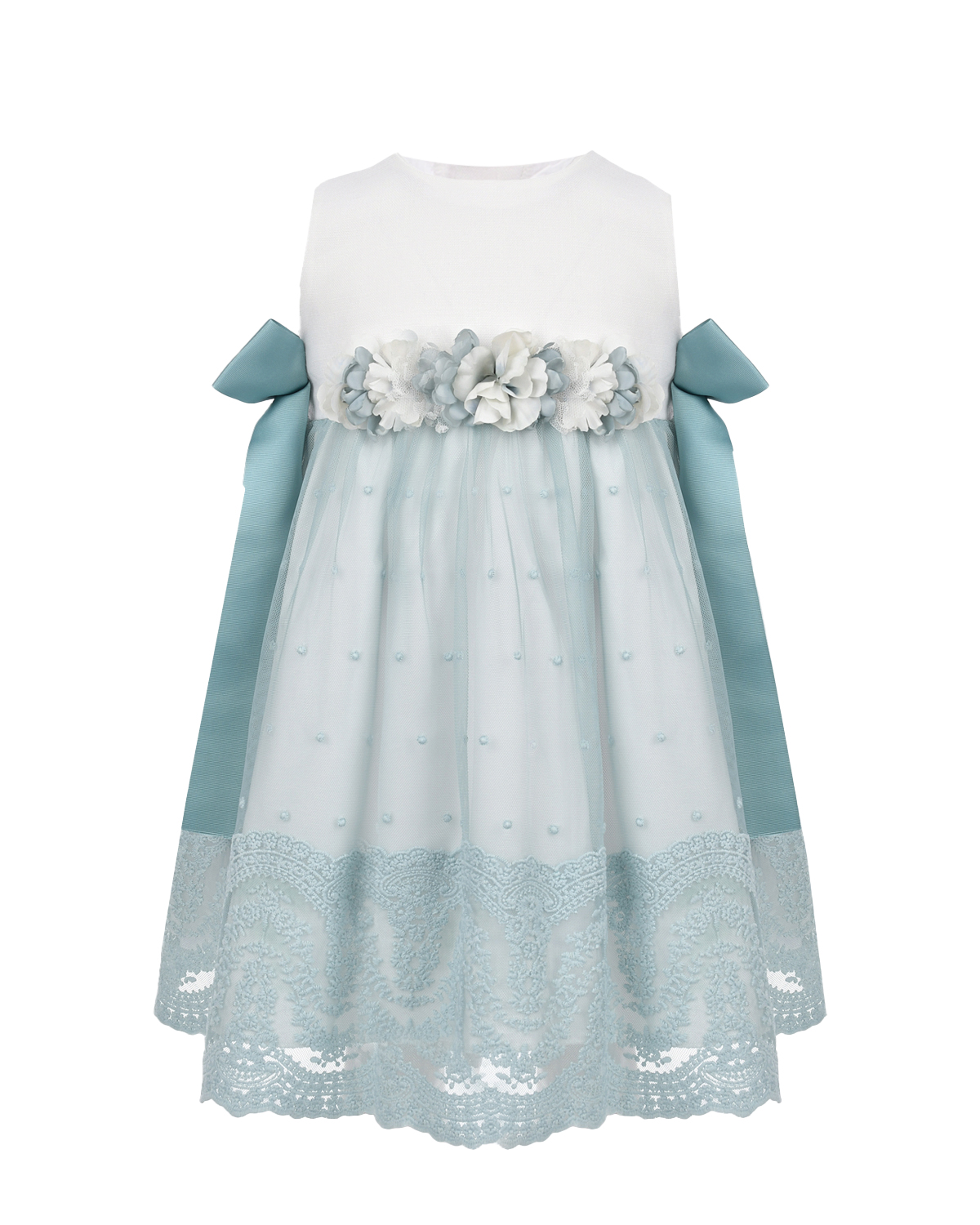 Бело-голубое платье с цветочной аппликацией Amaya, размер 80