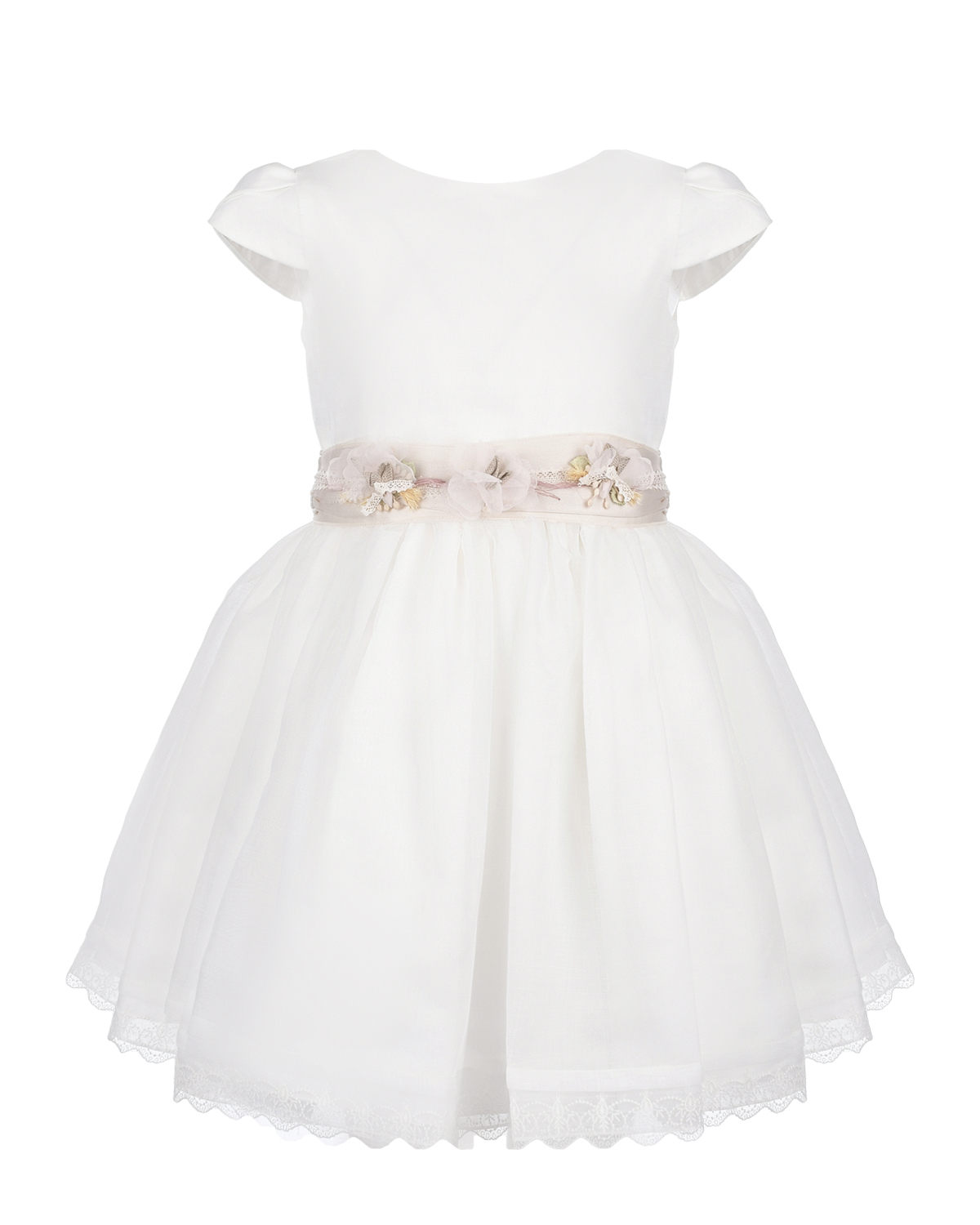 Молочное платье с цветочным поясом Amaya, размер 116 - фото 1
