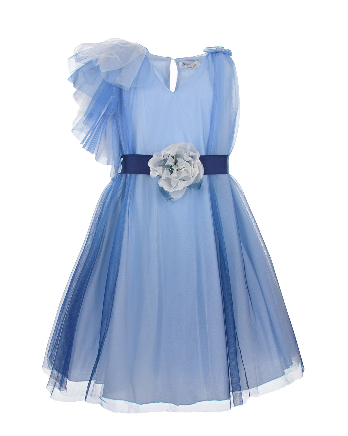 Голубое платье с аппликацией &quot;цветок&quot; на поясе Monnalisa