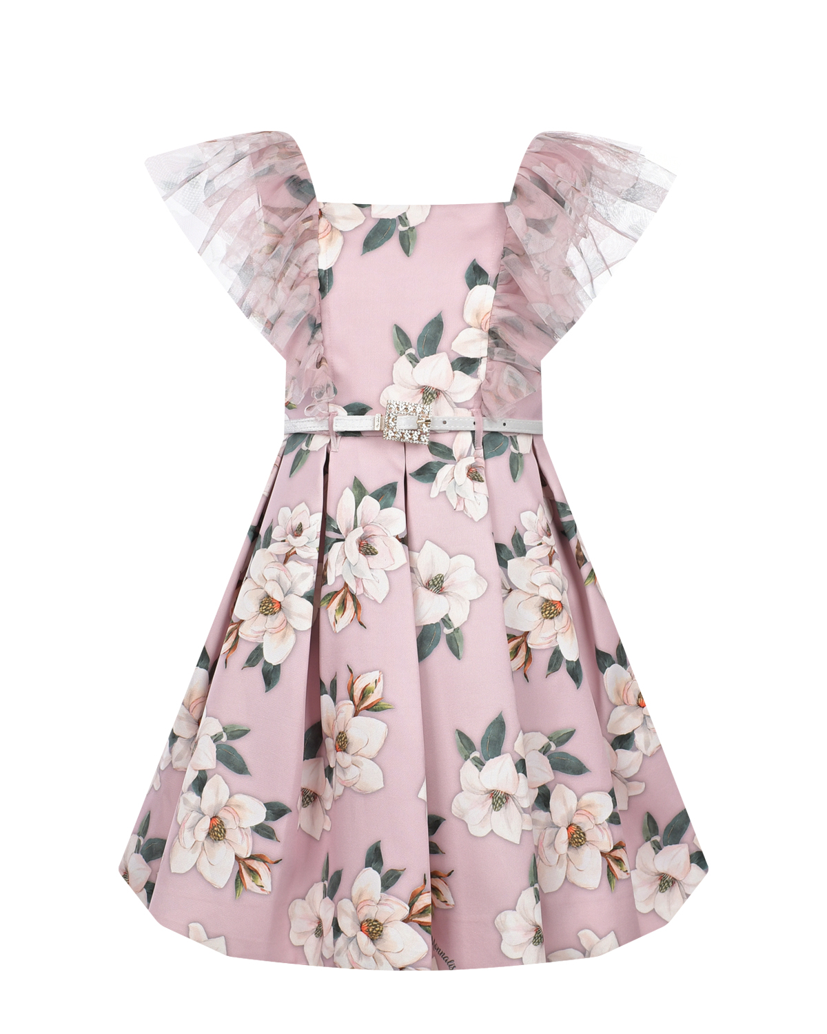 Розовое платье с цветочным принтом Monnalisa платье для собак кулирка xs дс 24 ош 32 36 ог 34 38 розовое с серыми полосками