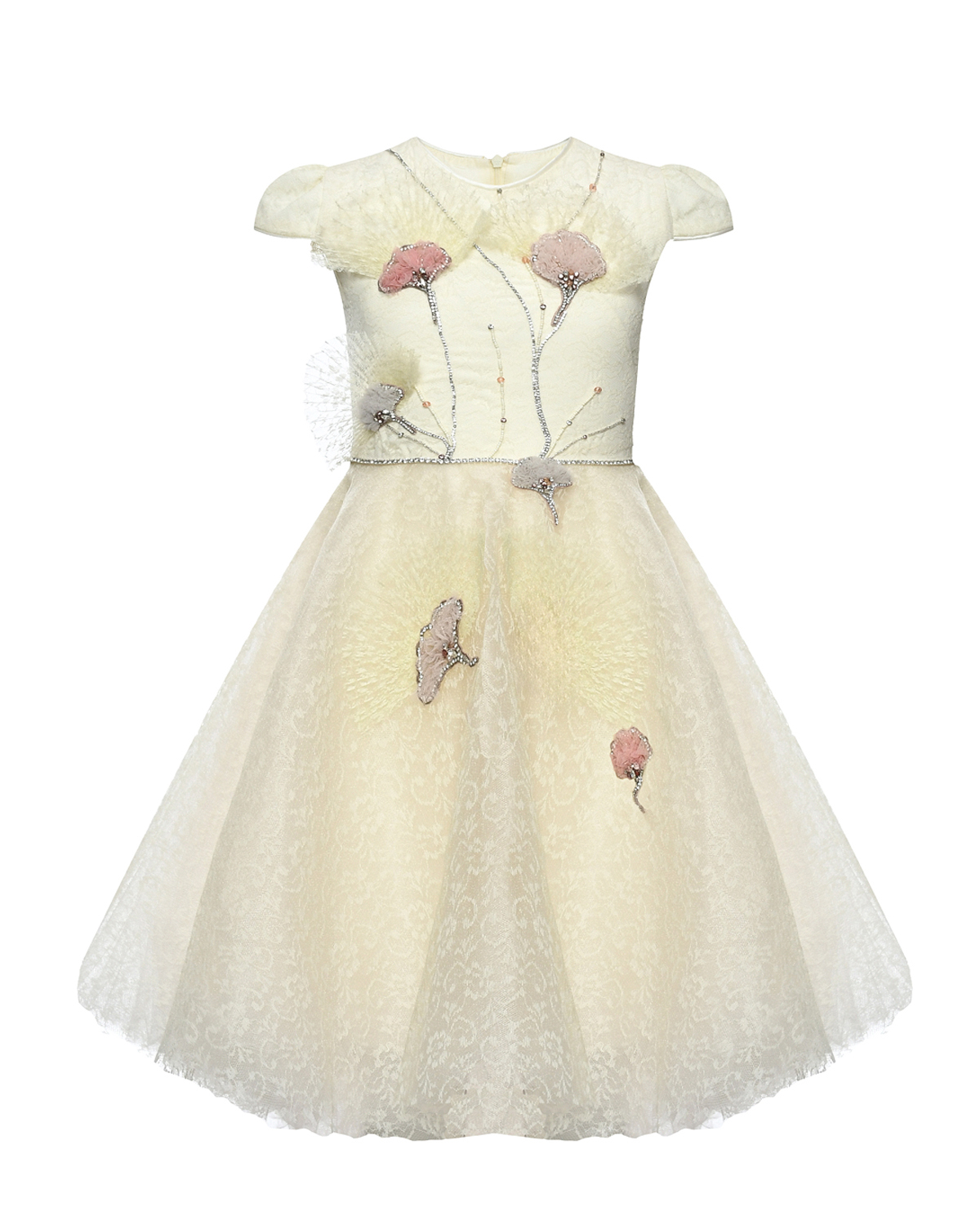 Платье с цветочной аппликацией рукава-фонарики, кремовое Eirene, размер 128 - фото 1