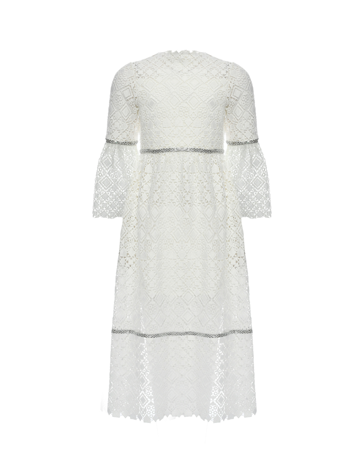 Кружевное платье с отделкой бисером Elie Saab, размер 128, цвет белый - фото 1