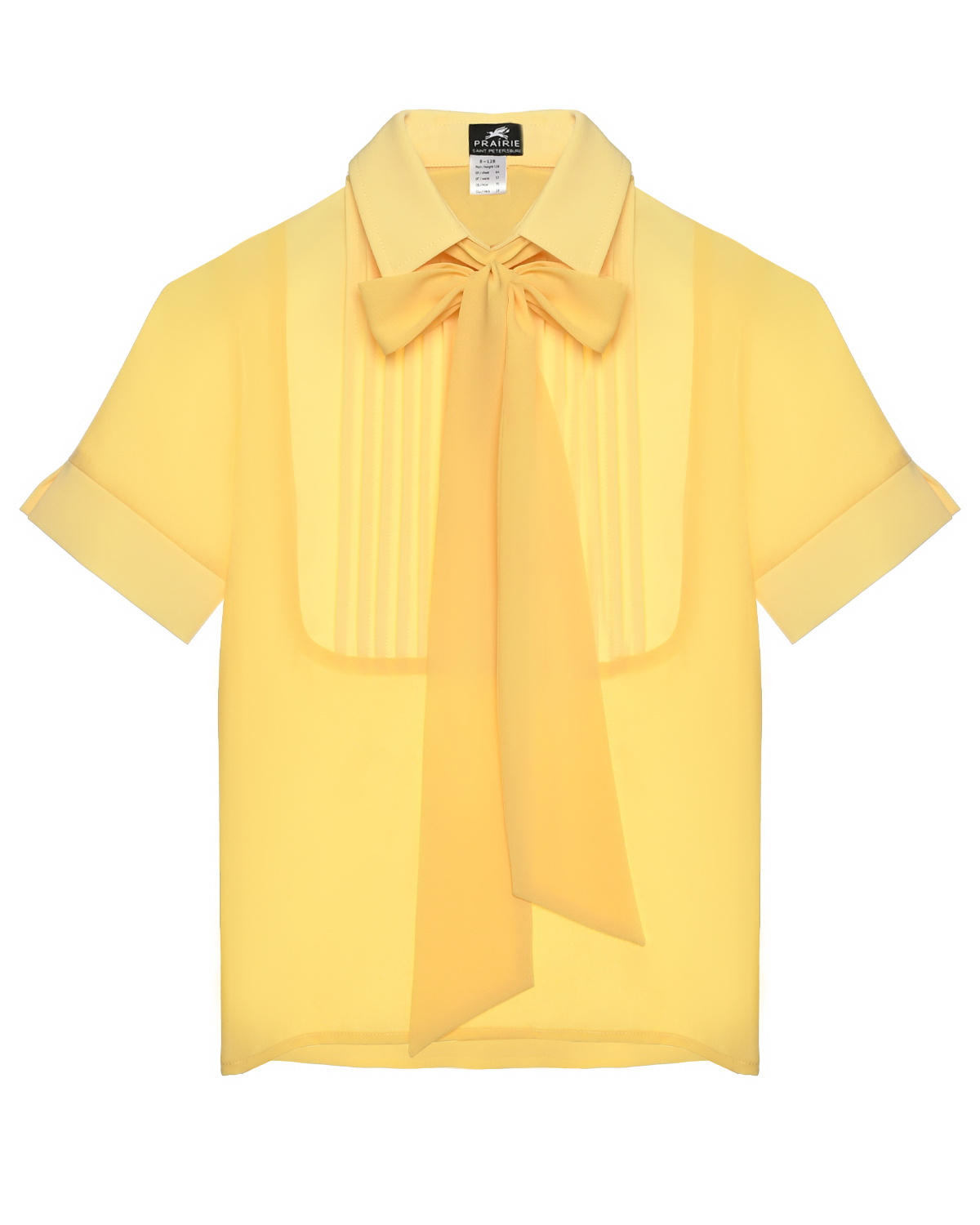 Блуза из крепа с простроченной кокеткой и бантом, желтая Prairie