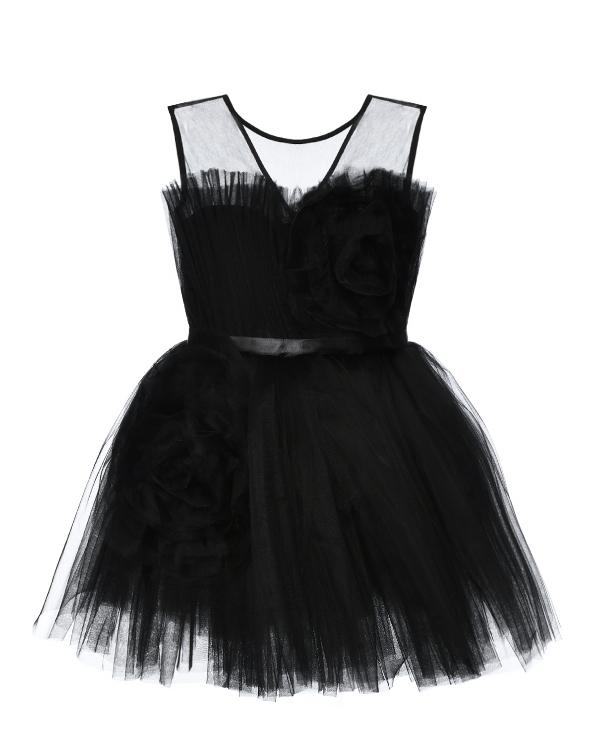 Платье с пышной юбкой и прозрачным верхом, черное Sasha Kim, размер 140, цвет нет цвета
