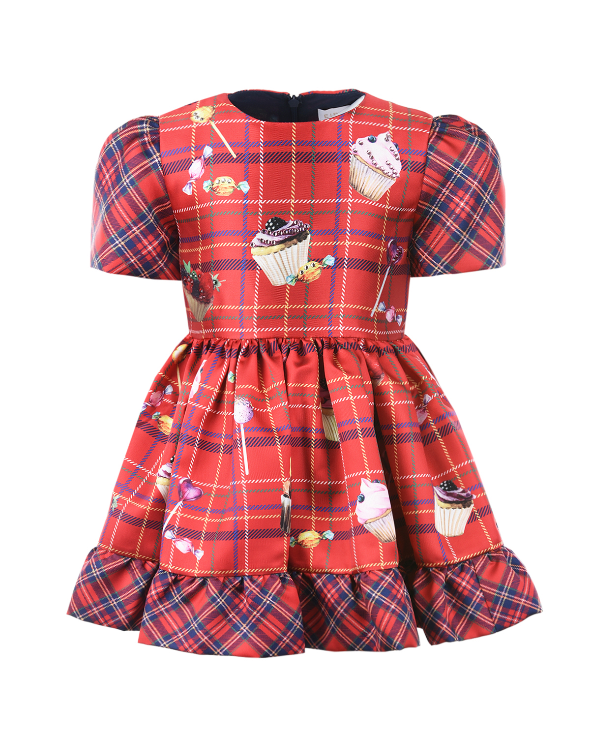 Клетчатое платье с отделкой рюшами Eirene детское, размер 86, цвет красный - фото 1