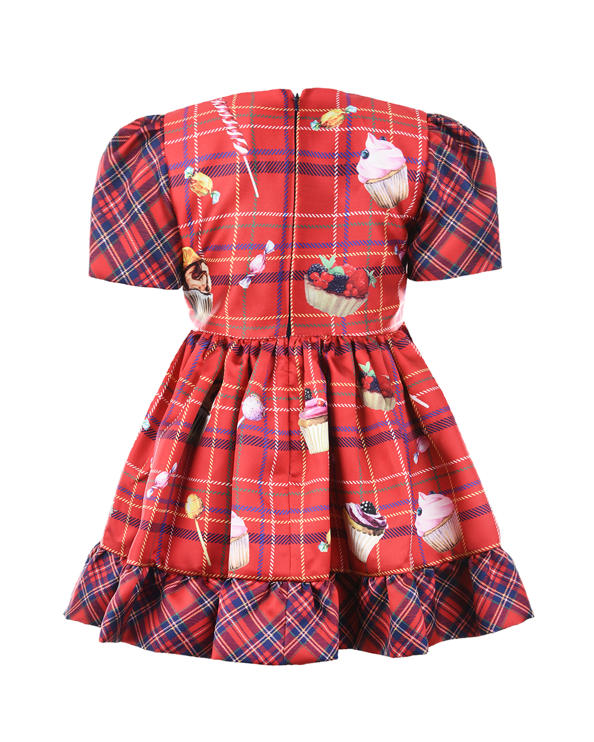 Клетчатое платье с отделкой рюшами Eirene детское, размер 86, цвет красный - фото 2