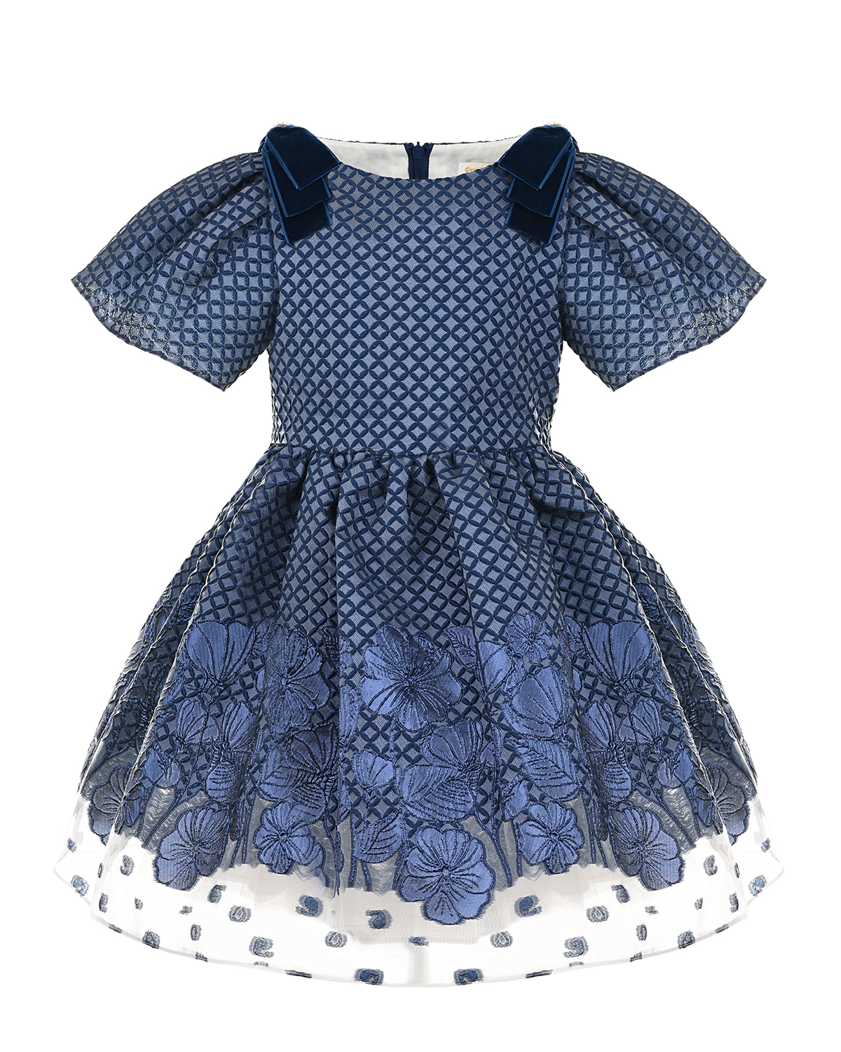 Синее платье с бархатными бантами David Charles детское, размер 104, цвет синий - фото 1