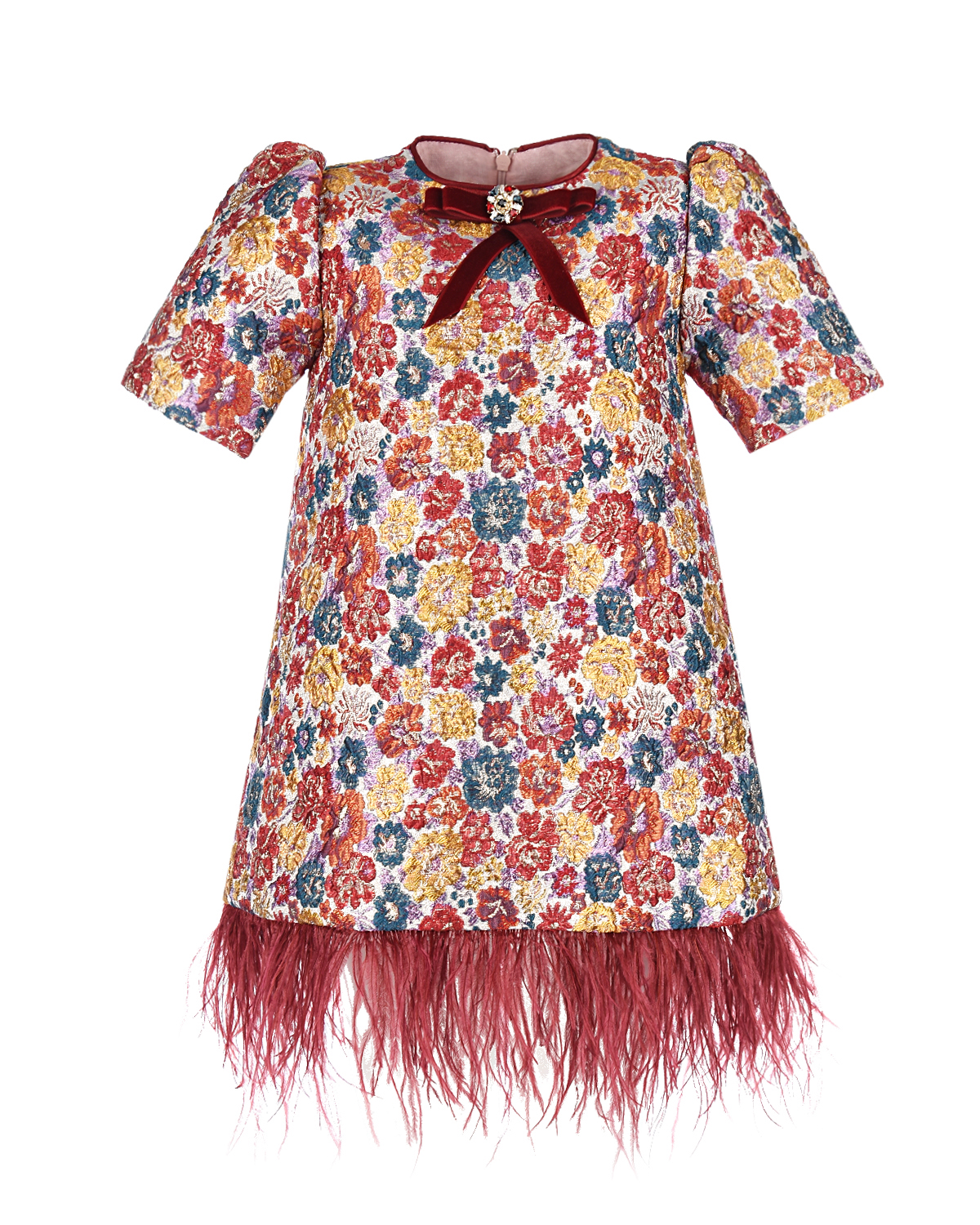 Жаккардовое платье с перьями Eirene детское, размер 116, цвет мультиколор - фото 1