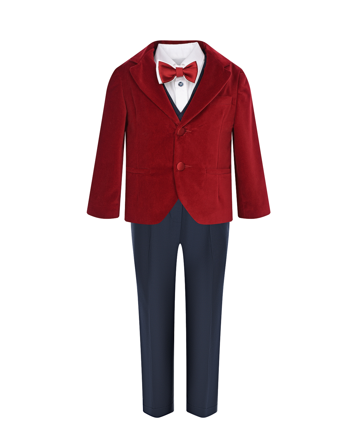 Комплект: бархатный пиджак, жилет, рубашка, брюки и бабочка Baby A детский, размер 80, цвет мультиколор