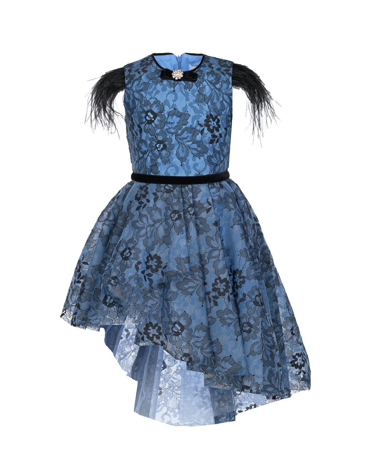 Синее платье с отделкой перьями Eirene детское, размер 116, цвет мультиколор - фото 1
