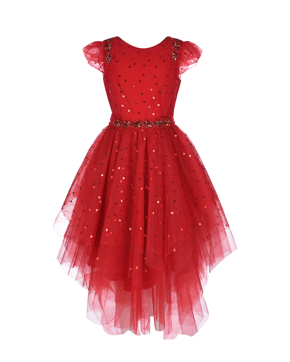 Красное платье со стразами Monnalisa детское, размер 128, цвет красный - фото 1