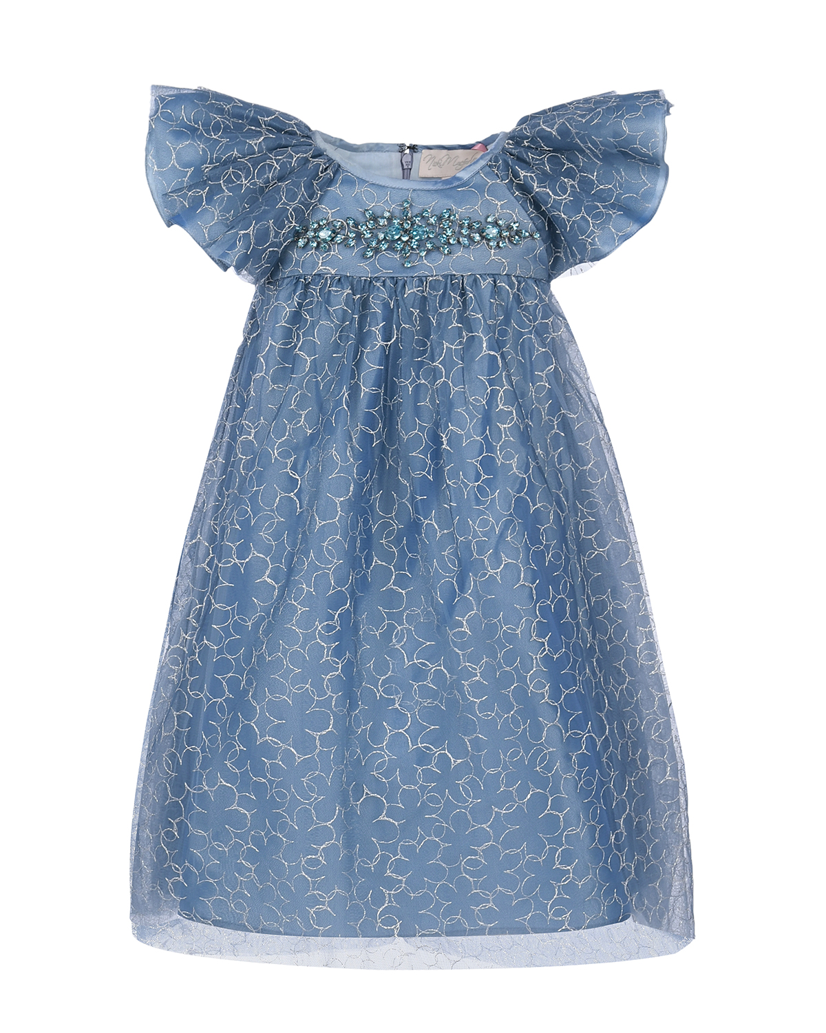Голубое платье с цветочным принтом и стразами  детское, размер 86