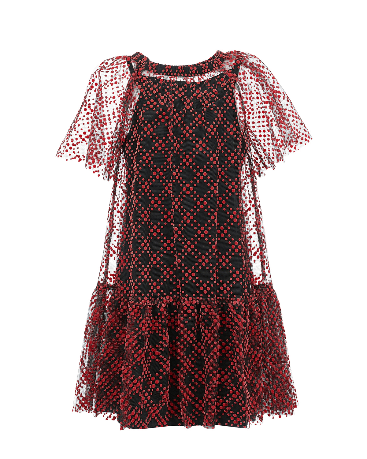 Двухслойное красно-черное платье Philosophy детское, размер 128, цвет мультиколор - фото 1