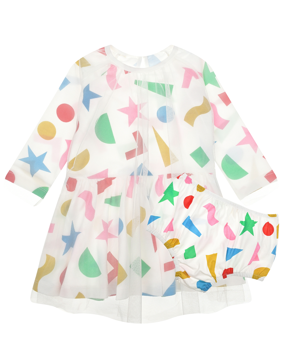 Белое платье с принтом "геометрические фигуры" Stella McCartney детское, размер 80, цвет белый - фото 1
