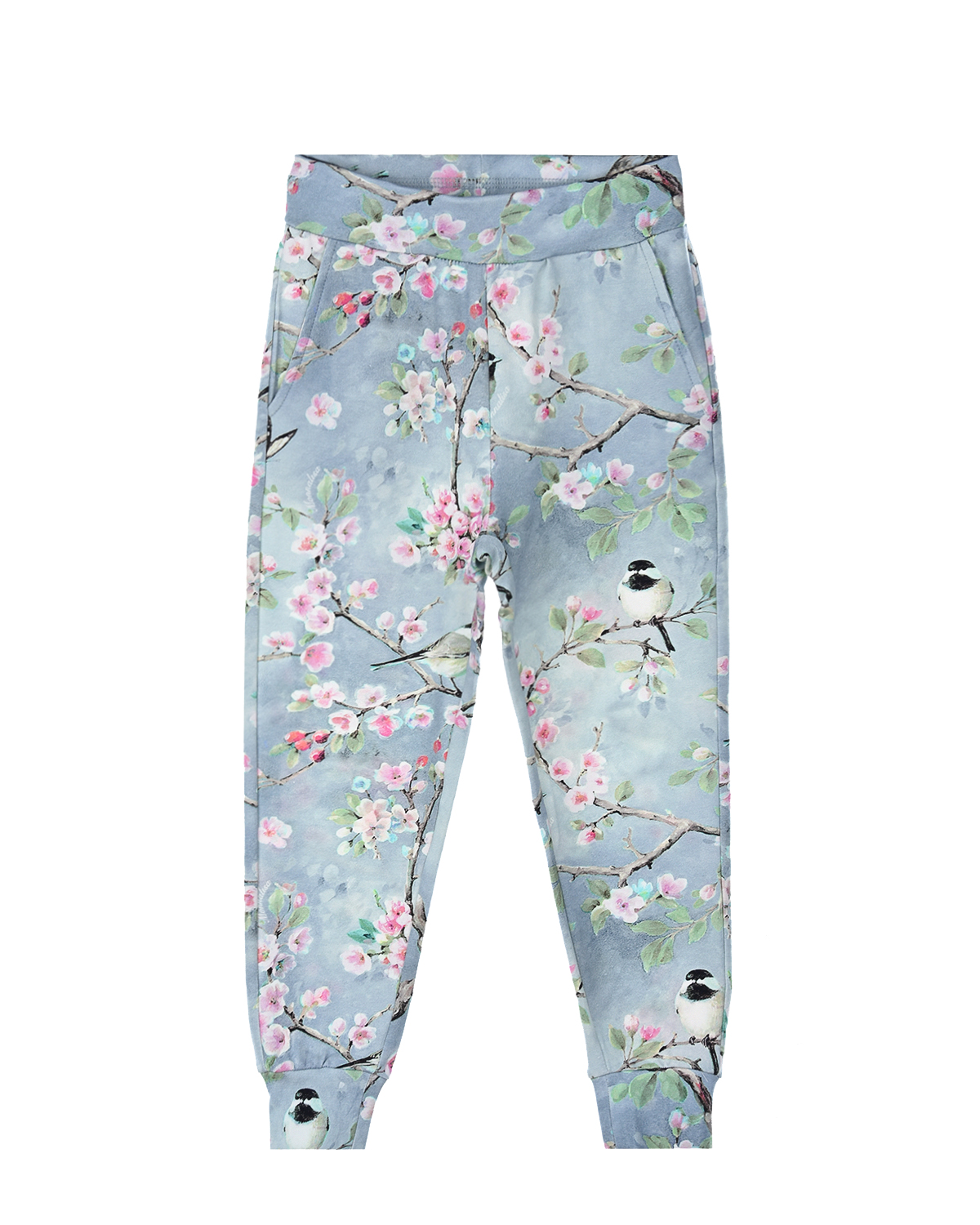 Спортивные брюки с принтом "Синицы" Monnalisa детские, размер 128, цвет серый - фото 1