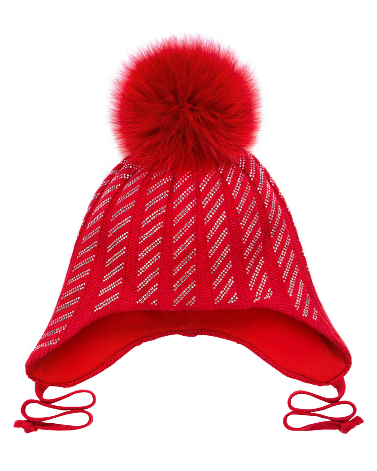 Красная шапка с меховым помпоном и стразами Chobi детская, размер 56/58, цвет красный - фото 1