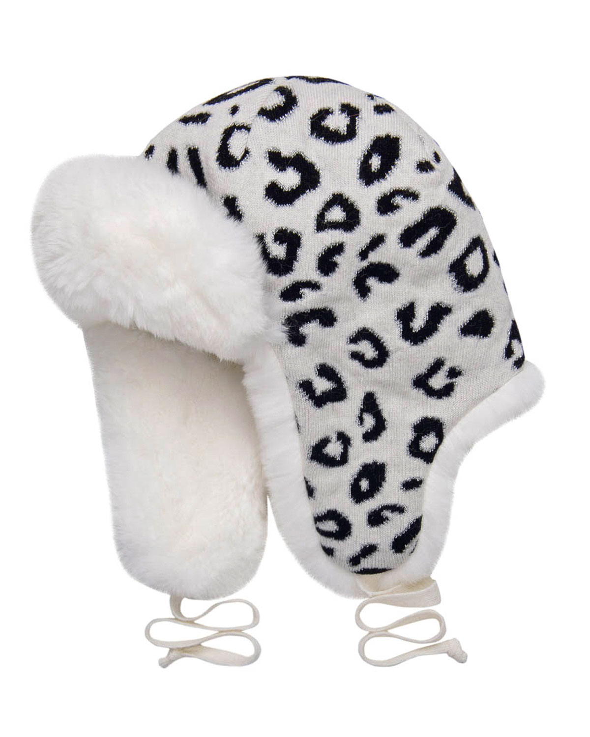 Белая шапка-ушанка с леопардовым принтом Chobi детская, размер 55, цвет белый - фото 1