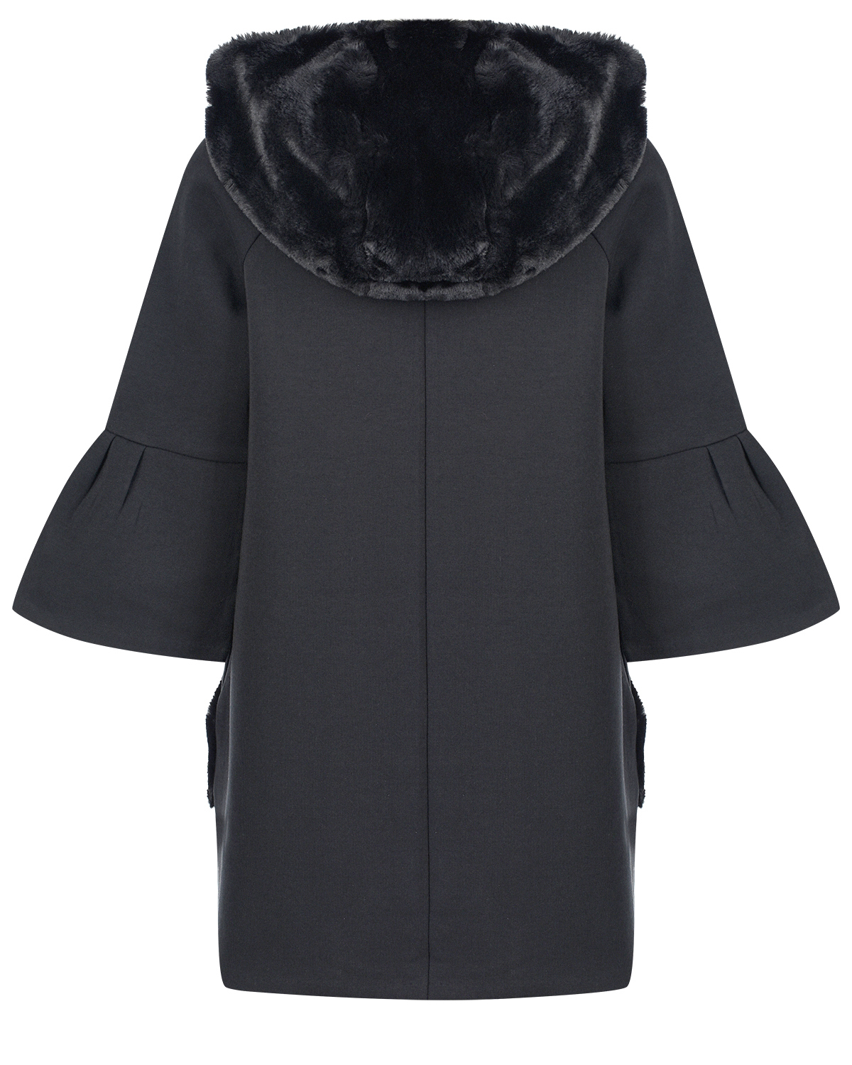 Черное платье с капюшоном из эко-меха Emporio Armani детское - фото 2