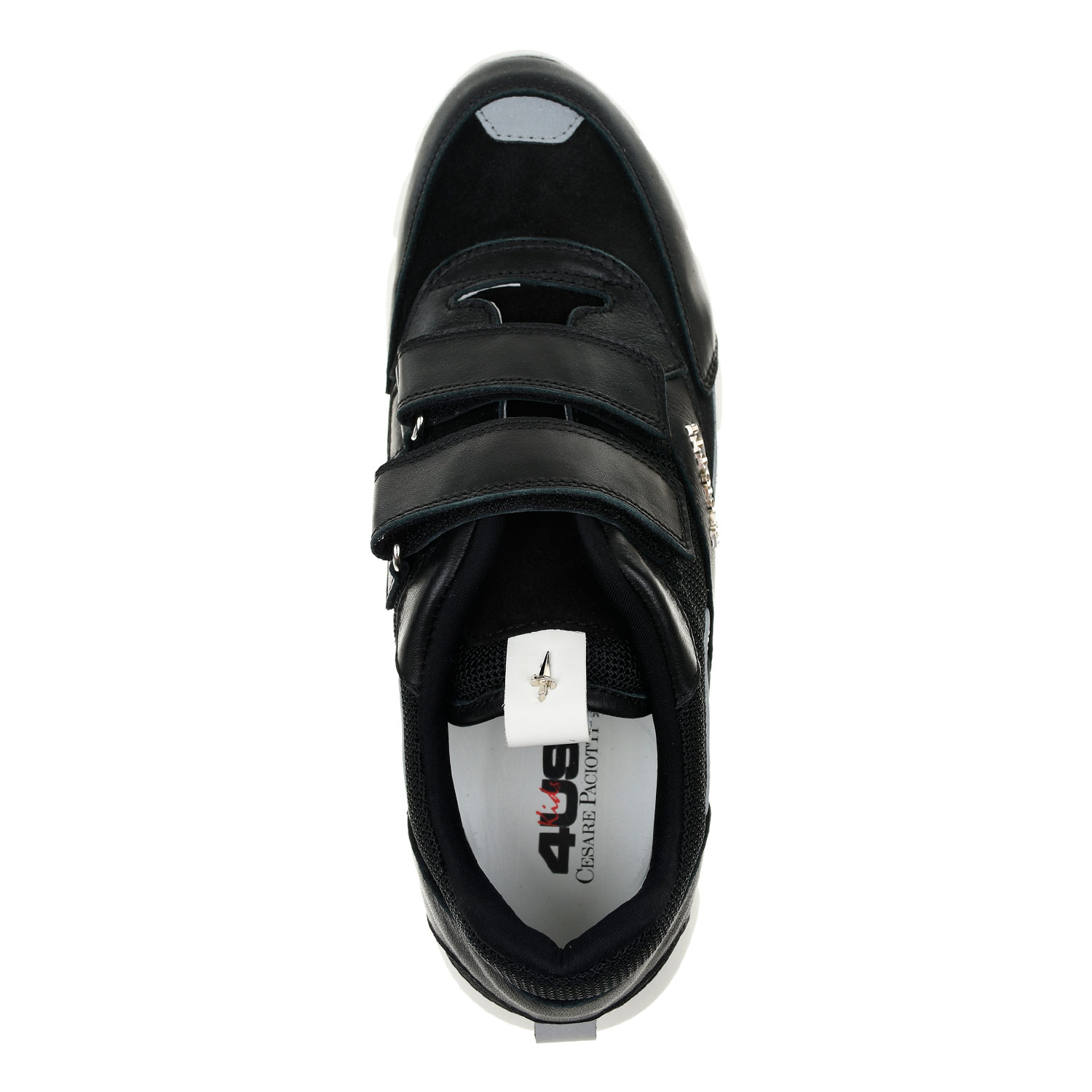 Черные кроссовки из кожи и текстиля на липучках Cesare Paciotti детские, размер 30, цвет черный - фото 4