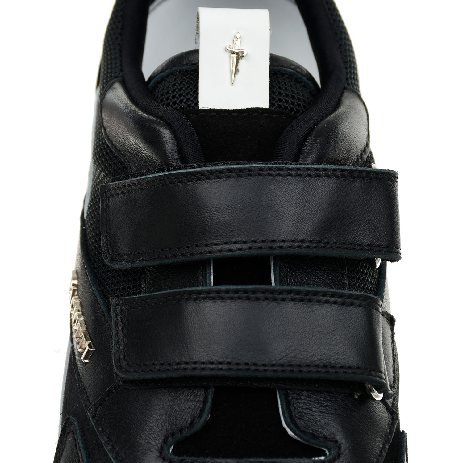 Черные кроссовки из кожи и текстиля на липучках Cesare Paciotti детские, размер 30, цвет черный - фото 7