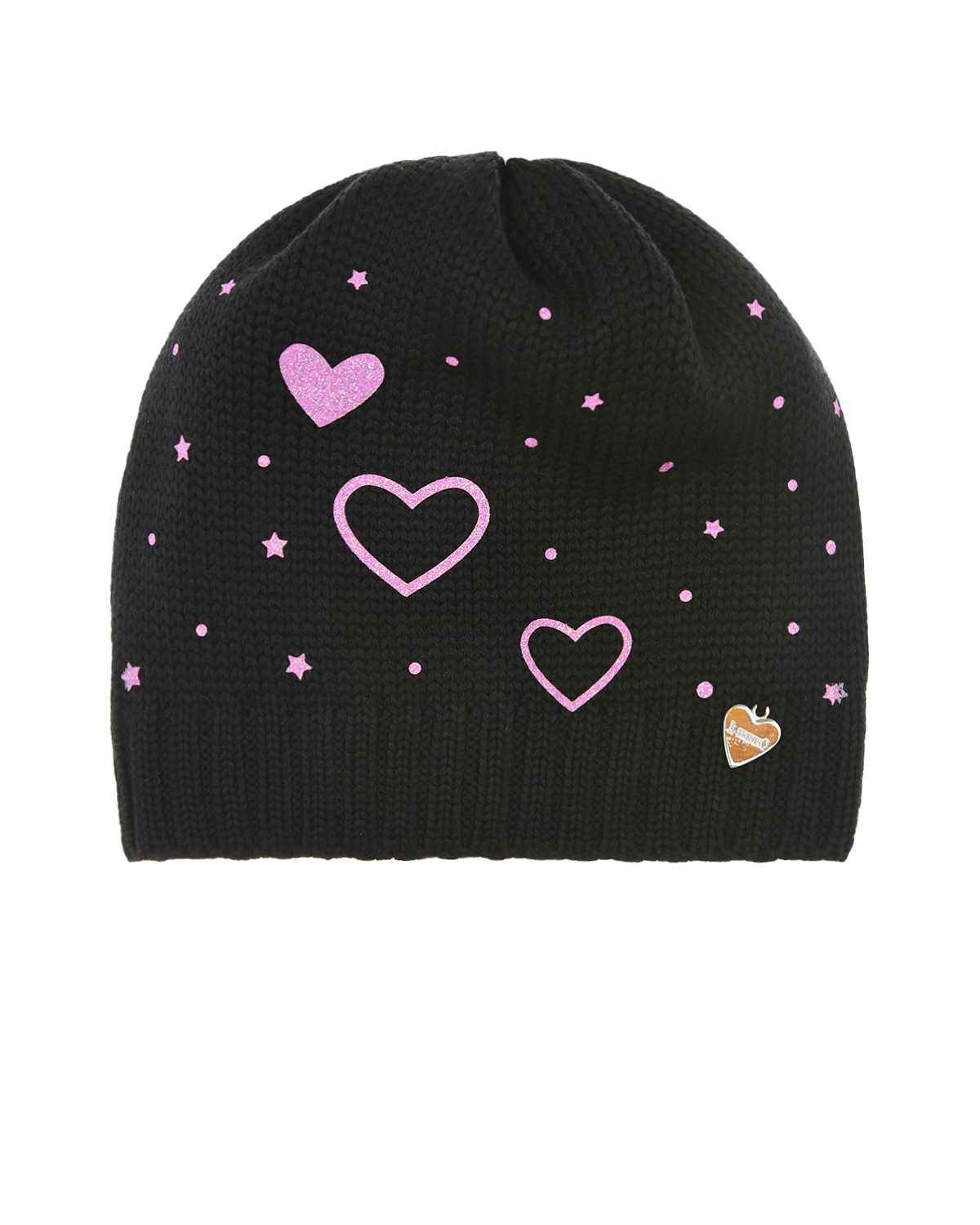 Шерстяная шапка с декором "звездочки и сердечки" Il Trenino детская, размер 55, цвет черный - фото 1