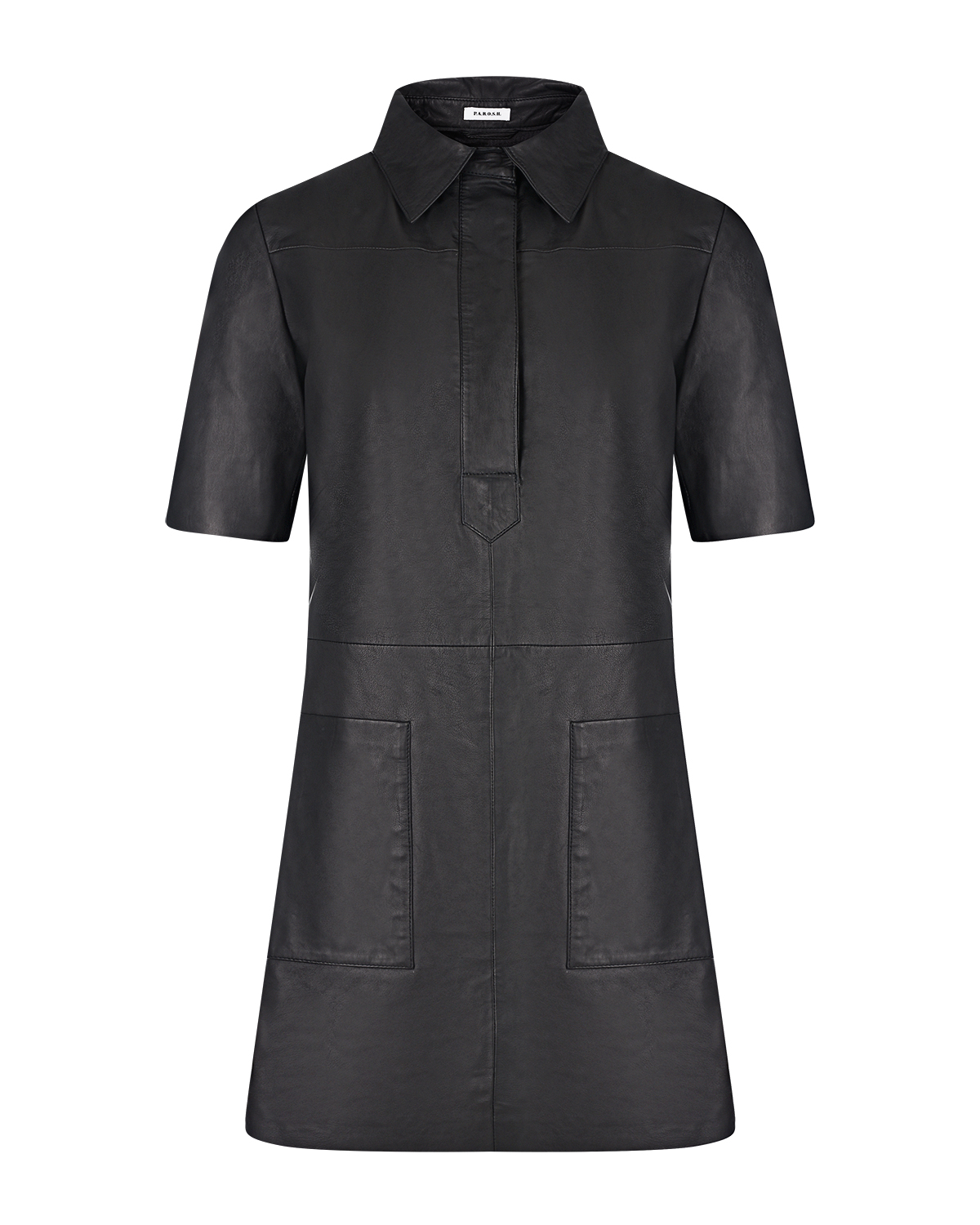 Короткое черное платье из кожи Parosh, размер 40, цвет черный - фото 1
