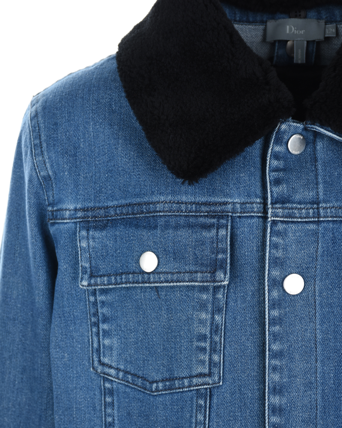 Джинсовая куртка с меховым воротником и подкладкой Dior детская, размер 158, цвет синий - фото 4