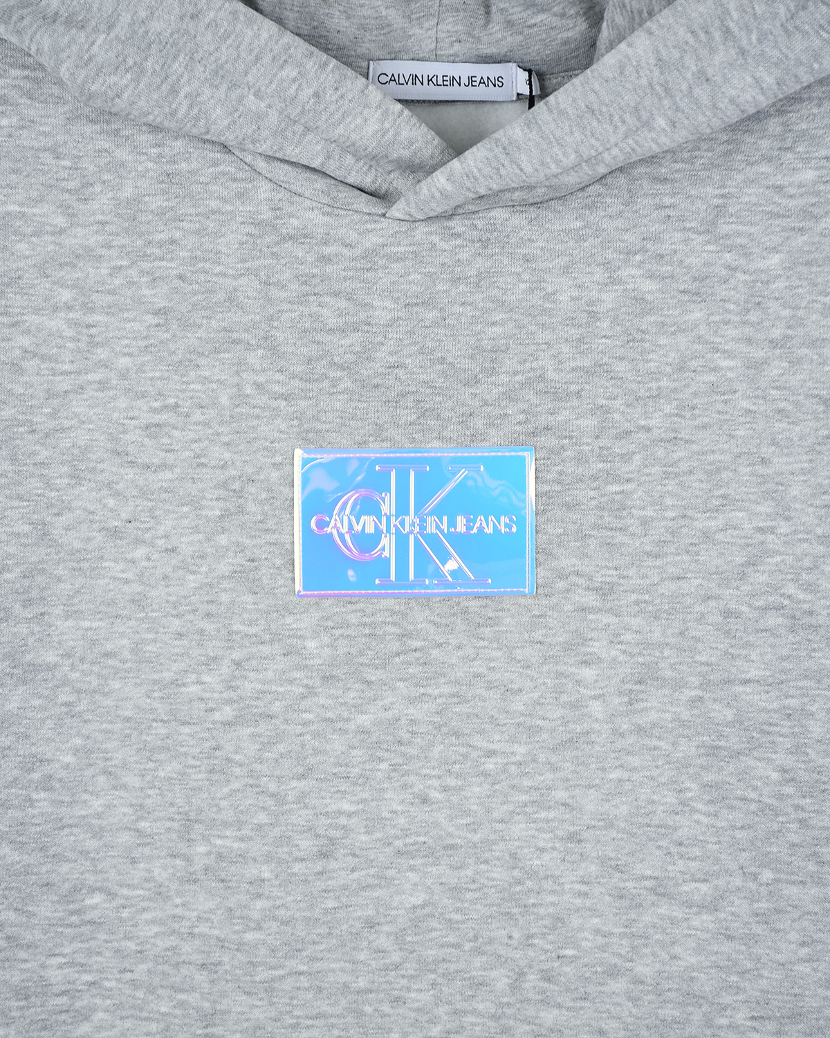 Серая толстовка-худи с голографическим логотипом Calvin Klein детская, размер 176, цвет серый - фото 3
