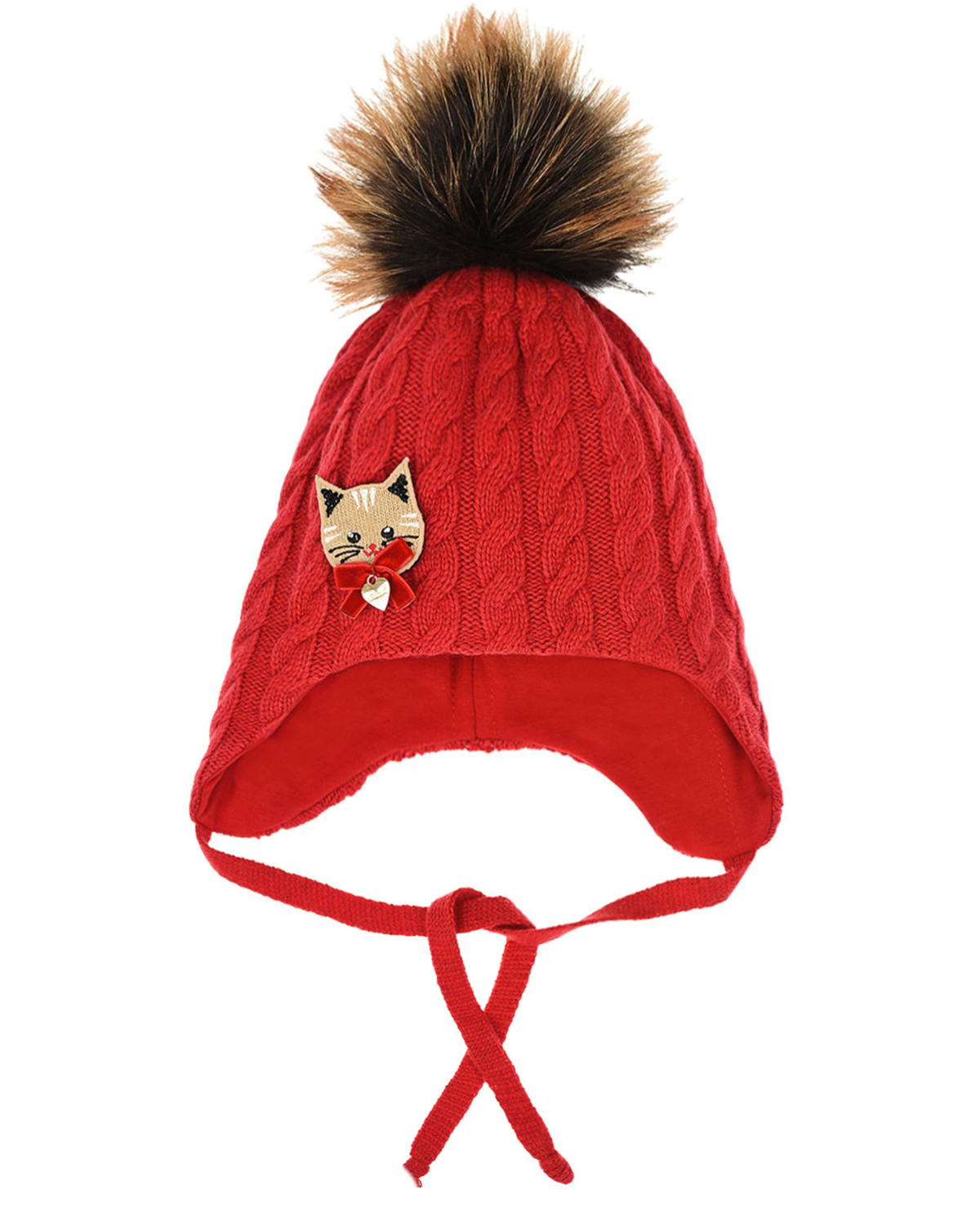 Красная шапка с аппликацией "кошка" Chobi детская, размер 52/54, цвет красный
