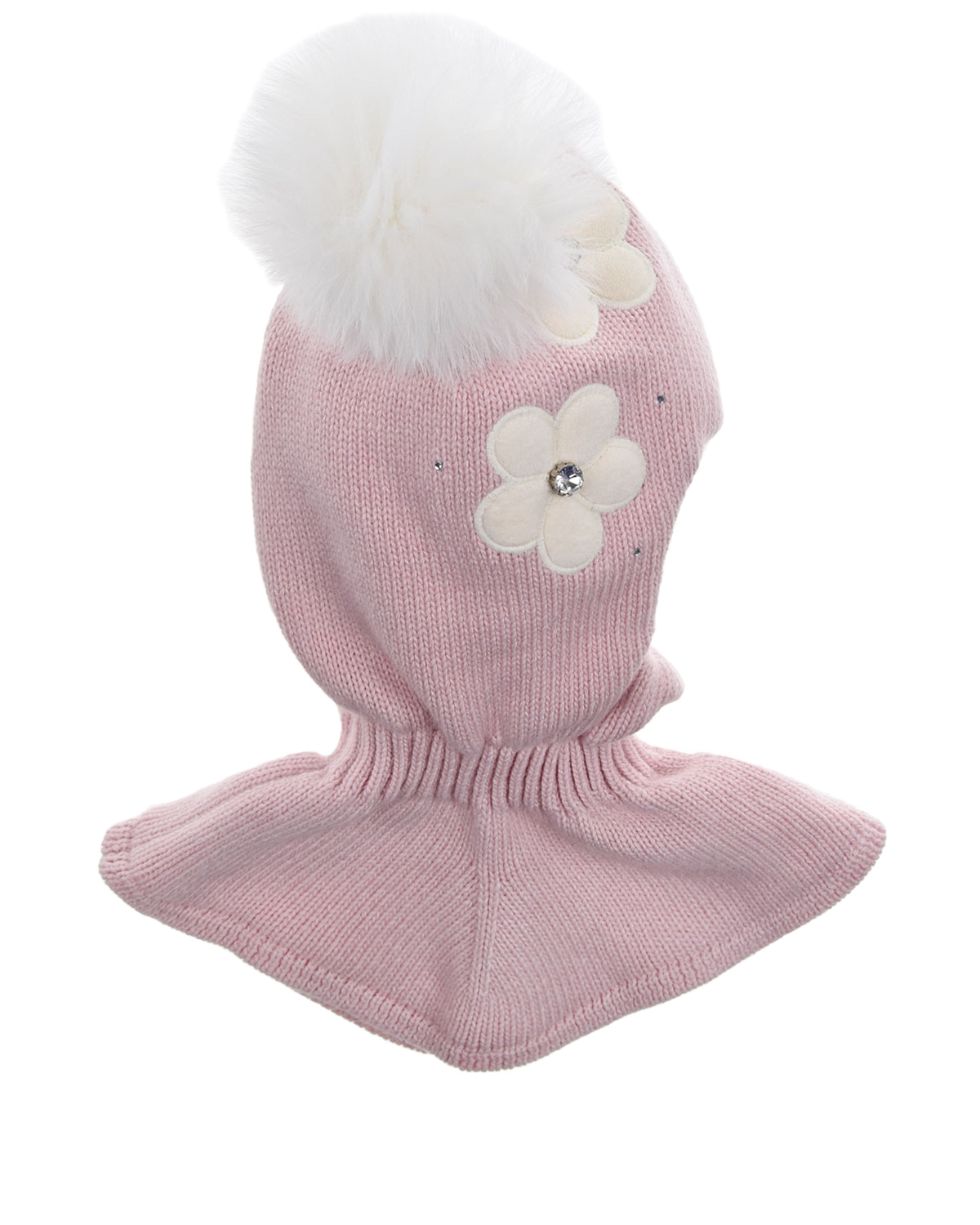 Розовая шапка-шлем с белыми помпонами Chobi детская, размер 52/54, цвет розовый