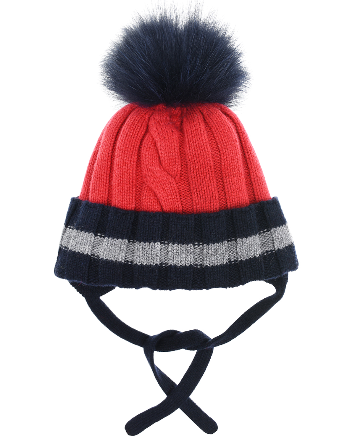 Красная шапка с завязками и помпоном Chobi детская, размер 52/54, цвет красный - фото 1