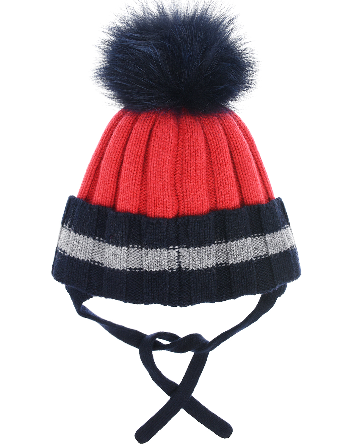 Красная шапка с завязками и помпоном Chobi детская, размер 52/54, цвет красный - фото 2