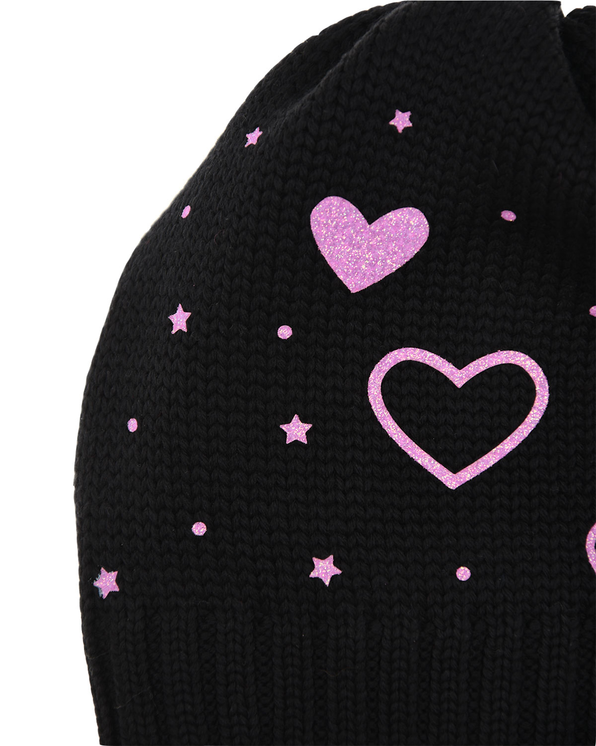 Шерстяная шапка с декором "звездочки и сердечки" Il Trenino детская, размер 55, цвет черный - фото 3