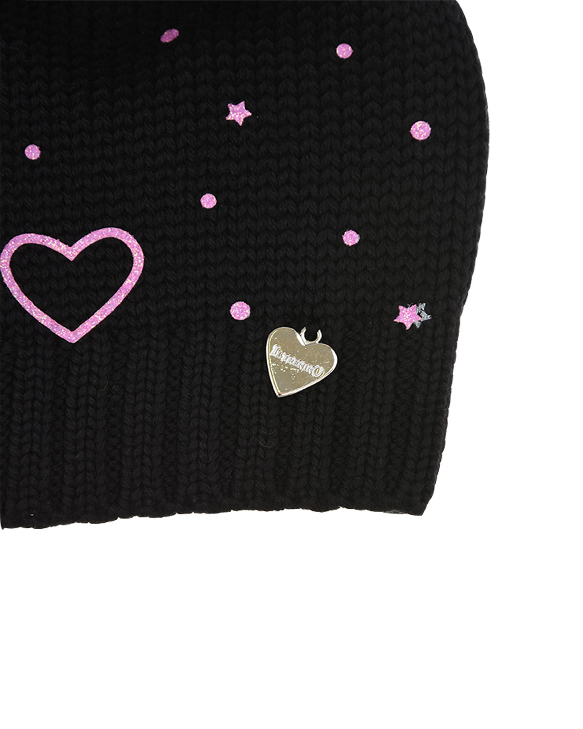 Шерстяная шапка с декором "звездочки и сердечки" Il Trenino детская, размер 55, цвет черный - фото 4