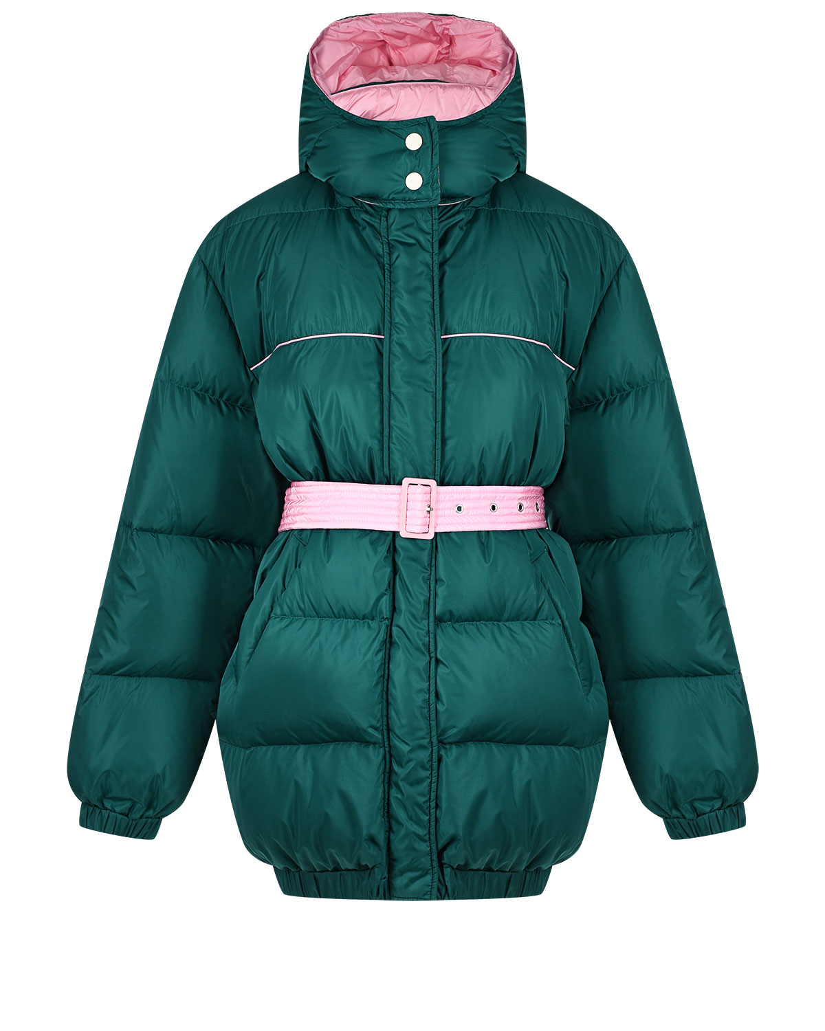 Зеленая куртка с розовым поясом MSGM, размер 42, цвет нет цвета