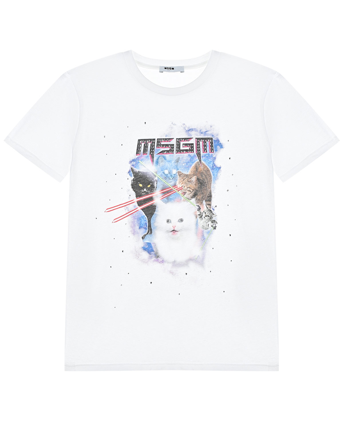 Белая футболка с принтом "коты" MSGM детская, размер 128, цвет белый - фото 1