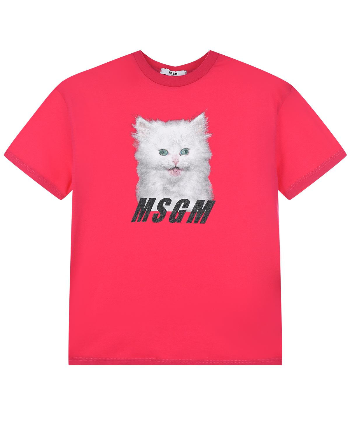 Футболка цвета фуксии с принтом "котенок" MSGM детская, размер 128 - фото 1