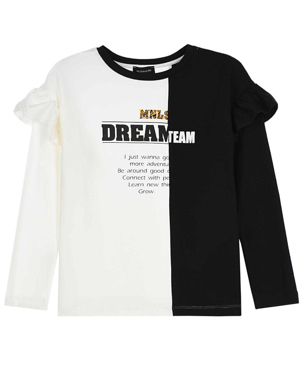 Черно-белая толстовка с принтом "Dream team" Monnalisa детское, размер 164, цвет мультиколор - фото 1