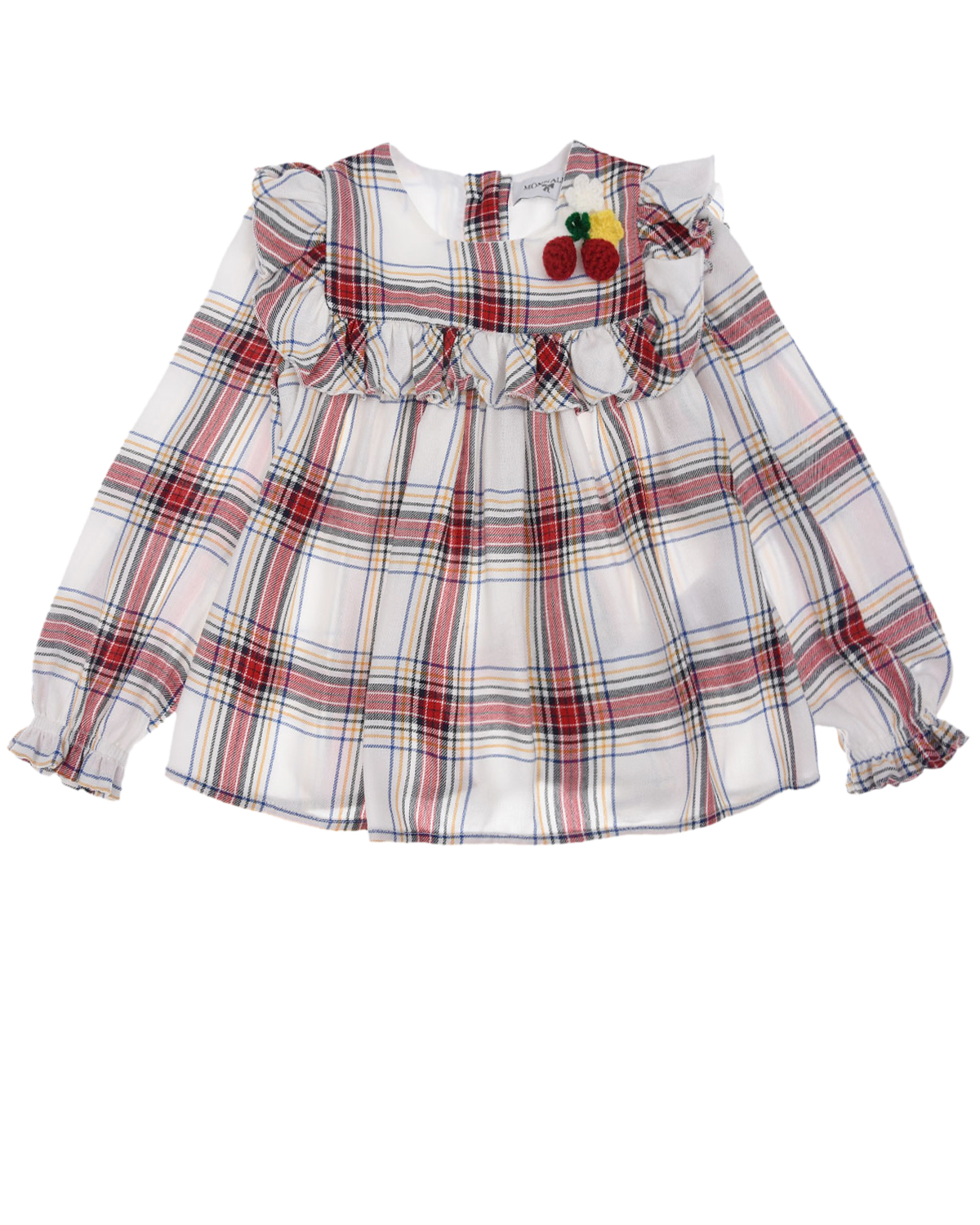 Клетчатая блуза с вязаным декором Monnalisa детская, размер 86, цвет мультиколор - фото 1